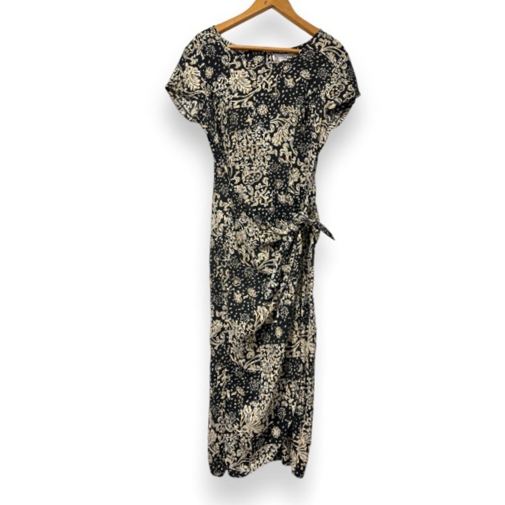 Vintage 90s Westport Black Floral Faux Wrap Dress Women’s Size 6 Spring Office